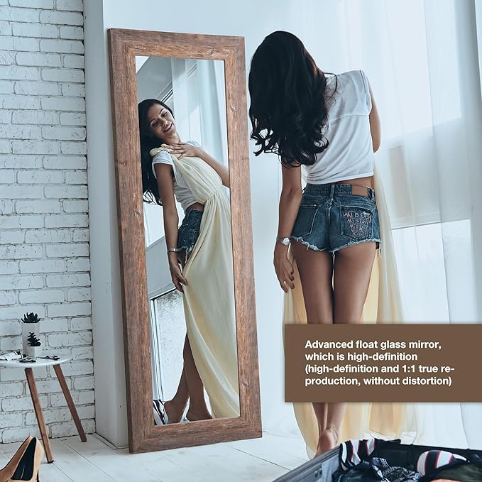 Syndra Farmhouse Full Length Mirror 61x22'', Rustic Floor Mirror, Large Dressing Mirror for Bedroom, Bathroom, Living Room, Vintage Solid Wood Frame, Wall Mounted or Leaning Against Wall Decor