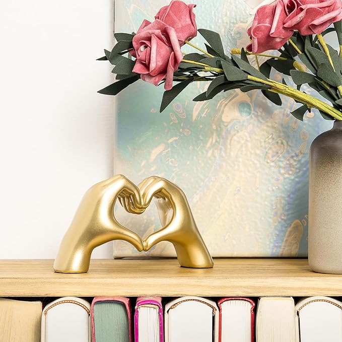 Gold Decor Living Room - Small Shelf Decor Aesthetic - Heart Hands Sculpture - Teen Girls Bedroom Knick Knacks - Cute Home Shelves Accent - Table Statue Love Decorations Gifts (Gold, Small)