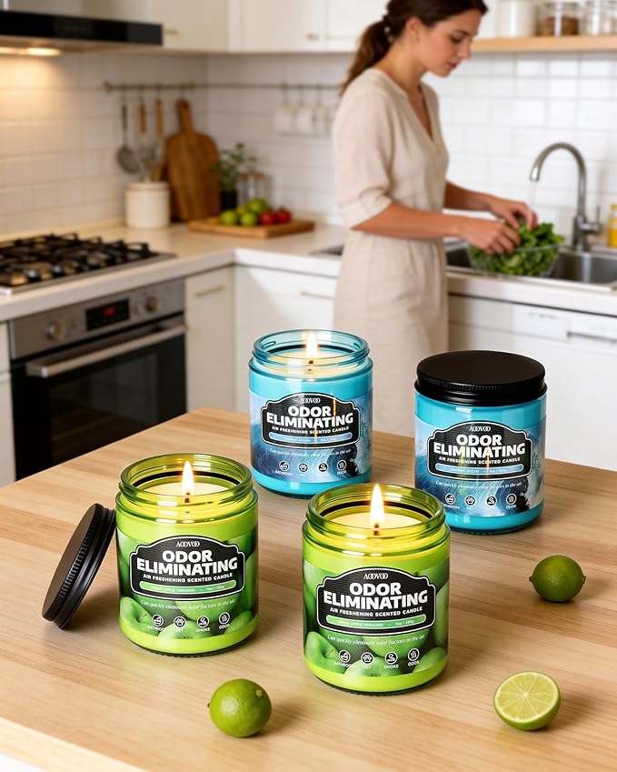 AOOVOO 4 Pack Fantasy Ocean/Green Apple Odor Eliminating Highly Fragranced Candle - Eliminates 95% of Pet, Smoke, Food, and Other Smells Quickly, Non Toxic Air Freshing Soy Candle