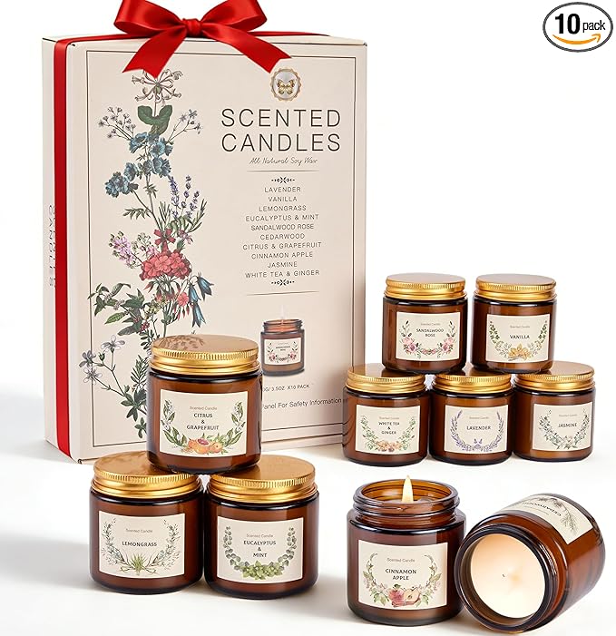 Scented Candles Set for Women Gifts, Soy Wax Candle 10 Pack, Long Lasting Aromatherapy Candles for Home, Birthday, Mother’s Day, Thanksgiving & Holidays
