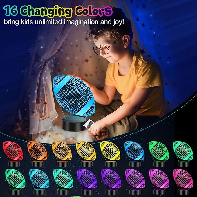 Linkax Football Gifts for Teens Boys Girls, Rugby 3D Illusion Night Light Christmas Gifts for 6 7 8 9 10 11 12 13 Year Old Birthday Presents Room Decor