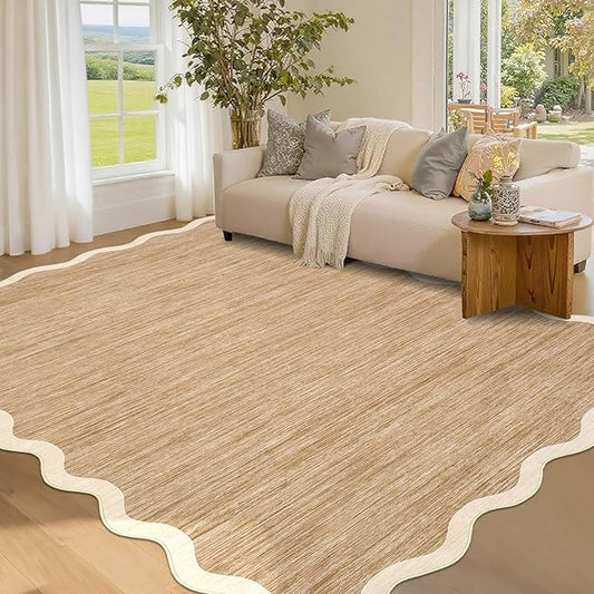 GarveeHome Scalloped Washable Area Rug 4x6 Small Entryway Rug Non Slip Modern Soft Accent Rugs for Bedroom Nursery Low Pile Stain Resistant Carpet for Office, 4 ft x6 ft