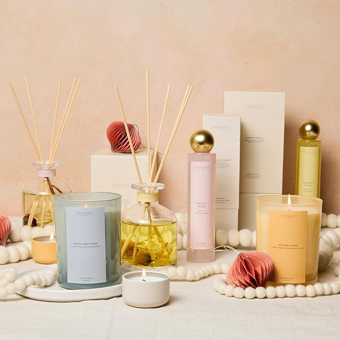 Rose & Sandalwood Scented Candle | 11oz, 60 Hour Burn | Natural Soy Wax, Cotton Wick | Soy Scented Candles for Home Fragrance | Benevolence LA Sun-Kissed Collection - Beach Rose