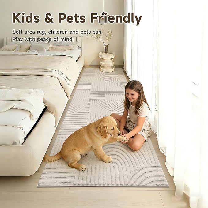 Pauwer 3x8 Washable Area Rugs for Living Room Modern Beige Solid Color Soft Fluffy Rugs for Bedroom Non Slip Boho Accent Indoor Mat Floor Carpet Cover for Kids Dining Room Kitchen Office