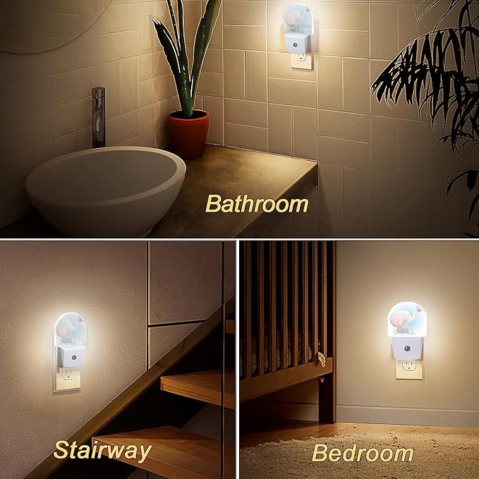Cute Little Elephant Play Butterfly Dusk to Dawn Night Light Auto Sensor Lamp Home Indoor Stairway Kitchen Corridor Night Lights Plug Into Wall Décor Boys Girls Women Men Room Gifts