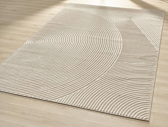 Abani Neutral Beige Area Rug | 9' x 12' Tan Geometric Carpet with Zen Circle Pattern | Rugs for Living Room, Bedroom, Office