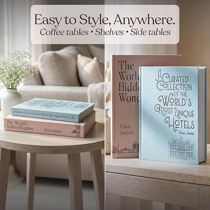 MESMOS Set of 2 Decorative Coffee Table Books, Faux Book Storage Boxes for Bookshelf & Living Room Home Decor, Hardcover Fake Books for Decoration, Travel & Wanderlust Edition