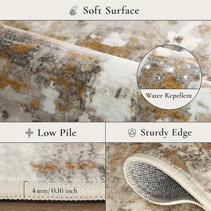 GENIMO Washable Rugs 2x8 Runner Rugs for Hallway Kitchen, Modern Lightweight Rug Ultra Soft Indoor Runner Rugs for Entryway, Low Pile Carpet with Non Slip Backing, Grey Brown Beige