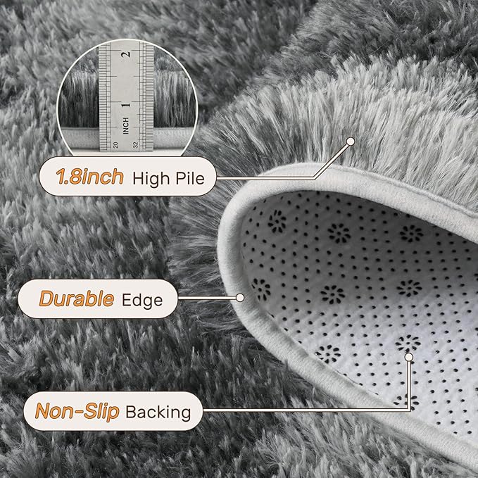 Area Rugs for Living Room 8x10 Feet, Soft Fluffy Shagg Plush Bedroom Rug Non-Slip,Large Carpet for Nursery Kids Dorm Home Decor Rippling Grey