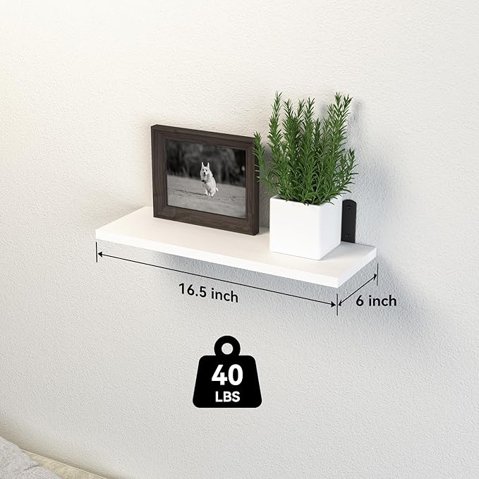 DOLLFIO Floating Shelves, 8 Sets Wall Shelves, Wooden Floating Shelves for Bedroom Wall Décor, Wall Mounted Floating Bathroom Shelf for Storage, Floating Book Shelf Living Room – White, HM02