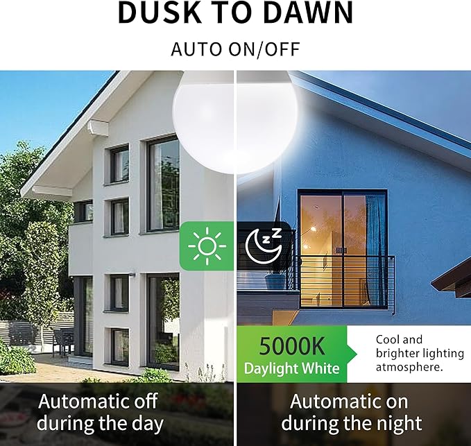 Qualilux Dusk to Dawn Light Bulbs, Auto On/Off Light Sensing LED Bulbs Outdoor, Daylight, Dimmable, 12W 1000LM 75W Equivalent, HQ-H029