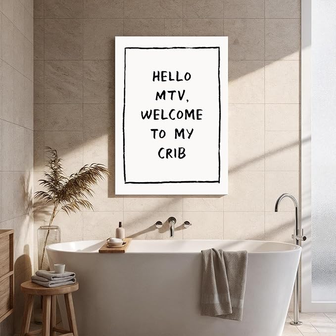 Framed Trendy Wall Art Eclectic Home Decor Hello MTV, Welcome to My Crib Art Print Funky Eclectic Gallery Wall Art Prints for Bedroom Living Room Aesthetic Wall Art Print 16x24 inch, Ready to Hang