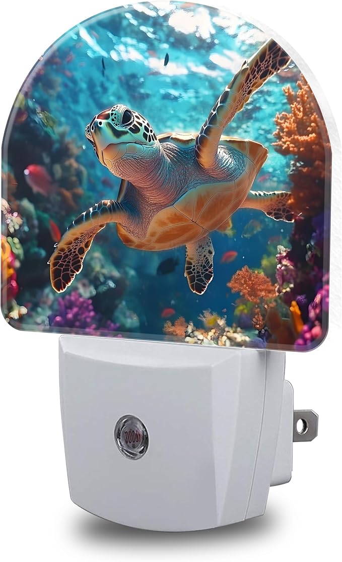Night Lights Plug into Wall Sea Turtle Swimming in Ocean Night Light Dusk to Dawn Smart Sensor Decorative Round Led Lamp for Bedroom Kitchen Hallway Nightlight for Women Men