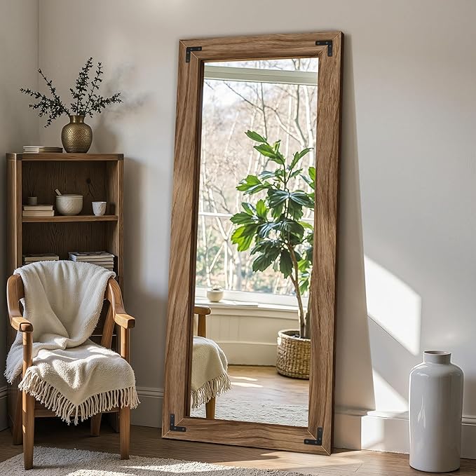 FICTOR Wooden Full Length Mirror, 55"x22" Solid Wood Frame Floor Mirror, for Farmhouse, Bedroom, Living Room, Entryway Decor, Leaning or Hanging