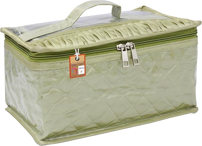 atorakushon Satin Transparent Makeup Pouches Case Cosmetic Necklace Earrings Jewellery Box Travel Organizer For Women Olive Green Set of 10