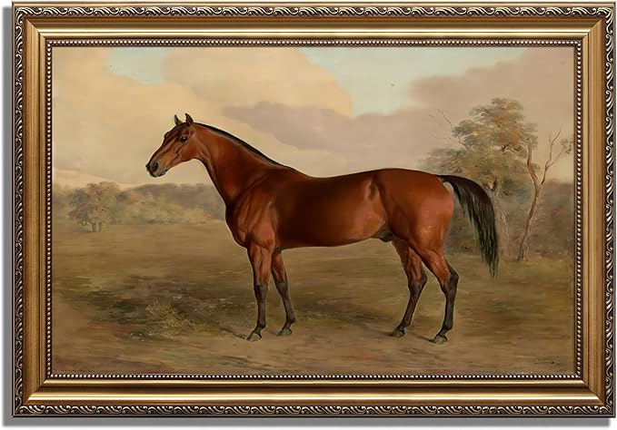KBKBART Gold Framed Vintage Wall Art, Vintage Horse Painting Farmhouse Decor, Rustic Antique Equestrian Art Prints Wall Decor, Western Animal Picture Wall Hanging Decor for Living Room, Bathroom, Office, Bedroom(16"x24")