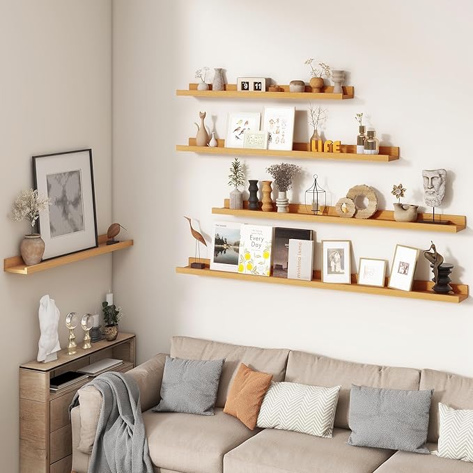 FLYJOE Picture Ledge Shelf, Floating Shelves Set of 2, 30 Inches Nursery Book Shelves for Toys Storage, Kids Bookshelf Wall Mounted for Living Room Bedroom Decor Books Photo Frames, Natural Oak