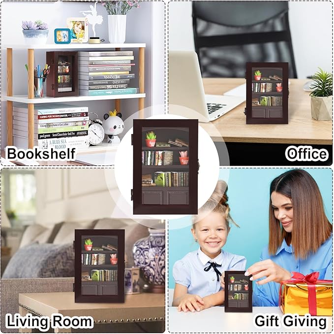 Anxiety Bookshelf with 24 Real Mini Books, Cute Mini Bookshelf for Home Room Office Decor, Miniature Library Gifts for Book Lovers, Unique Xmas Gifts