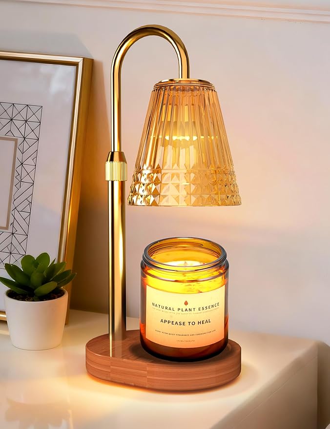 Candle Warmer Lamp with Timer, Dimmable Candle Lamp Warmer, Height Adjustable, Birthday Gifts for Women Mom, Vintage Home Decor for Scented Jar-Gold