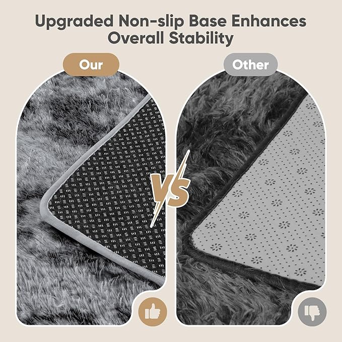 Area Rug for Living Room Bedroom: 9x12 Black Grey Soft Fluffy Shag Upgrade Non-Slip High Pile Carpet Large Fuzzy Plush Indoor Floor Decor Shaggy Rug for Kid Boys Girls Playroom Nursery Modern Home