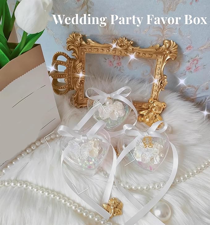 KissYou Acrylic Box Clear Display Boxes with Lid Heart-shaped Cube Crystal Jewelry Display Boxes with Lid for Graduation Wedding Birthday Party Candy Boxes