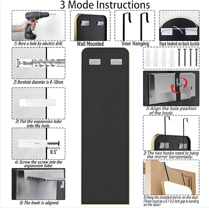 SCWF-GZ 47x14 Mirror Full Length Door Hanging Wall Mounted Aluminum Alloy Metal Frame Dressing Make-up Save Space Half Body Mirrors for Entryway Bedroom Bathroom Living Room 47 inch Gold