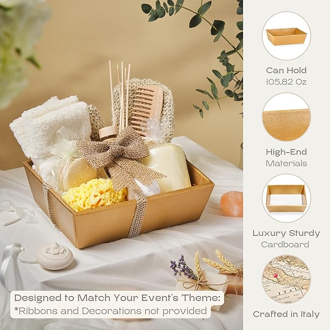 Pack of 5 Baskets for Gifts Empty Made in Italy - Ideal for Baby Shower, Wedding and for Any Occasion - 9" x 6.69" x 3.14" Gold - by Boxes Craftory