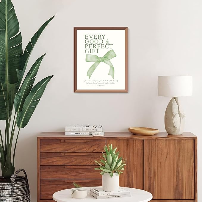 LARTSFRO Coquette Sage Green Bow Wall Art Decor Posters, Sage Green Bow Room Bedroom Bathroom Dorm Wall Art Decor Aesthetic for Teen Girls Gifts, Inspirational Bible Verses Bow Wall Decor, 10x8 Inch Set of 4 Pcs Bow Pictures (UNFRAMED)