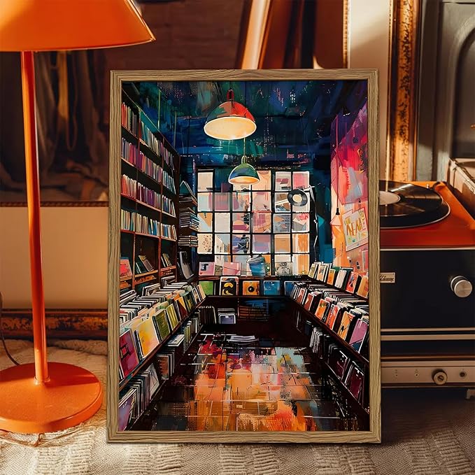 Vintage Album Record Wall Art Retro Album Cover Record Store Wall Painting Decor Modern Trendy Music Poster Canvas Prints for Living Room Bedroom Dorm 12x16 inch Wood Framed