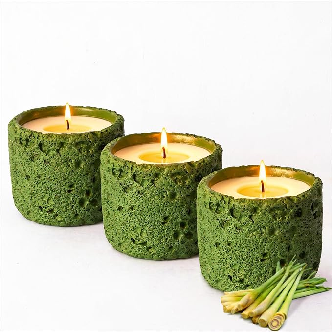 Viyffo 3 Pack Green Citronella Candles Outdoor, Citronella Candle Set Indoor, Lemongrass Candles for Home Scented, Non Toxic Soy, Ceramic Jar for Patio Décor & Camping Gift (6oz, 12 Hour Burn Each)