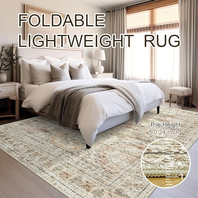 Soalmost 6x9 Area Rug for Living Room Washable 6x9 Non-Slip Modern Rugs for Bedroom Dinning Room Ultra-Thin Indoor Brown Pink