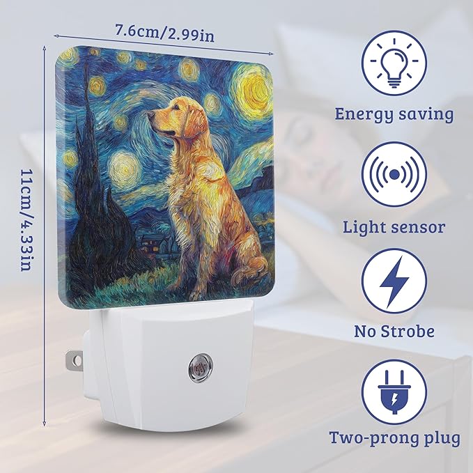 Starry Night Dog Night Light, Plug-into Wall Nightlight with Dusk to Dawn Sensor, Energy Efficient Lamp for Bedroom/Bathroom/Kitchen/Hallway/Stairs