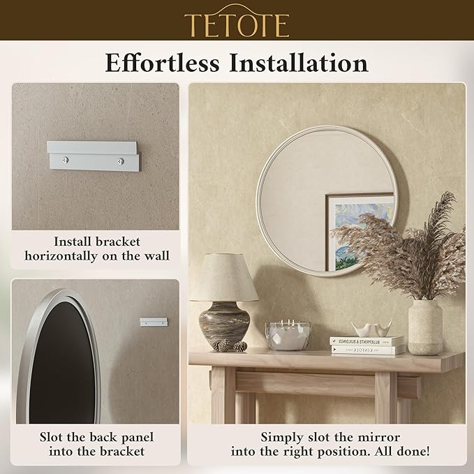 TETOTE Round Mirror 24 inch Brushed Nickel Mirror for Bathroom