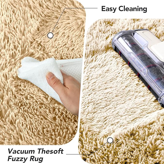 Fluffy Beige Living Room Rug: Ultra Fluffy Non-Slip Floor Carpet for Bedroom Living Room Home Office, Soft Plush Rug Home Decor (Beige 6x9 Feet)