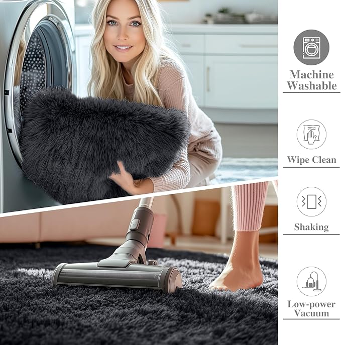 OLANLY 3x11 Machine Washable Runner Rugs for Hallway, Soft Fluffy Shaggy Bedside Rugs for Bedroom, Living Room, Indoor Floor Carpet for Kids Girls and Boys, Nursery Rooms, Home Decor Aesthetic, Black