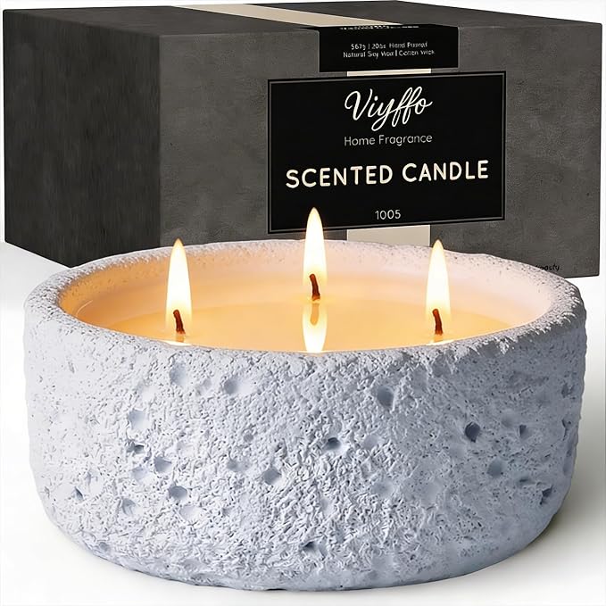 Viyffo 20oz Large Scented Candle - Lavender & Eucalyptus, 3 Wick Home Scented Candle, Non Toxic Soy, Purple Textured Ceramic Jar, Luxury Fragrance, Elegant Home Décor & Spring Gift for Women