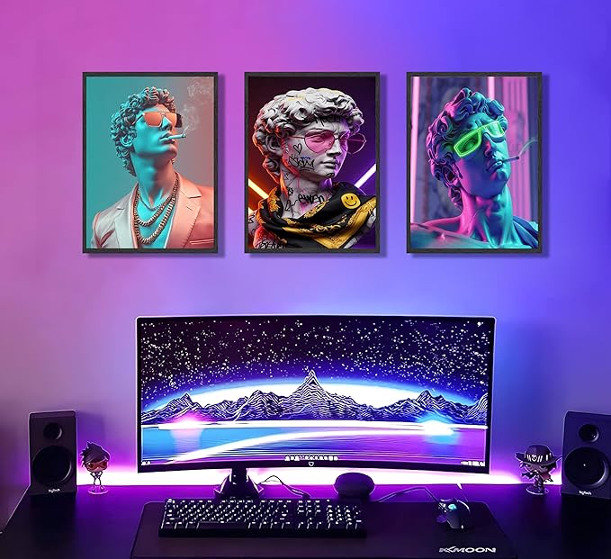 FJKLRP 3pcs Cyberpunk David Wall Art Neon Graffiti Canvas Prints poster Modern Pop Art Canvas Wall Decor for Living Room Gaming Room Bedroom Decoration Unframed