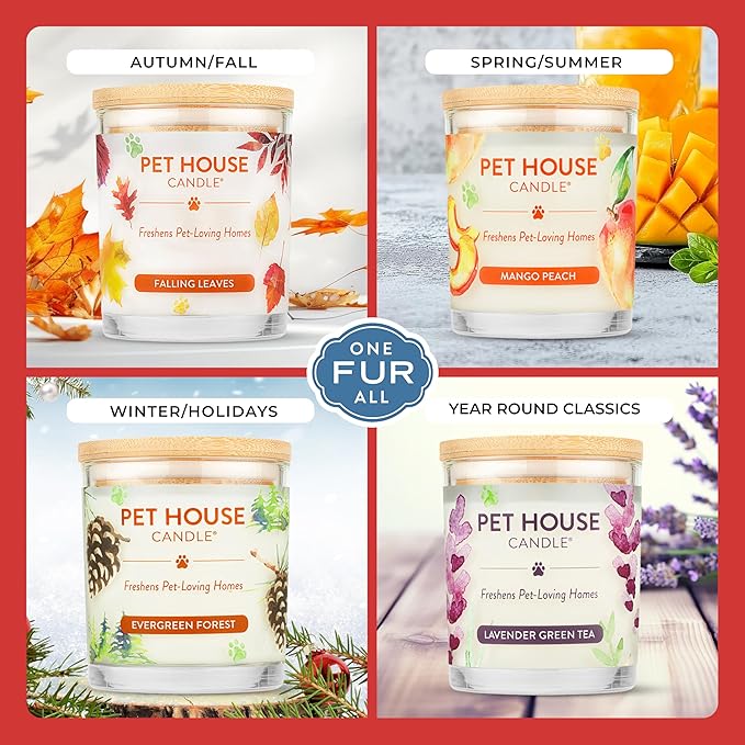 One Fur All Pet House Candle Plant-Based/Soy - Clean Burning Scented, Long Lasting Pet Odor Candle for Home - Vanilla Crème Brulee