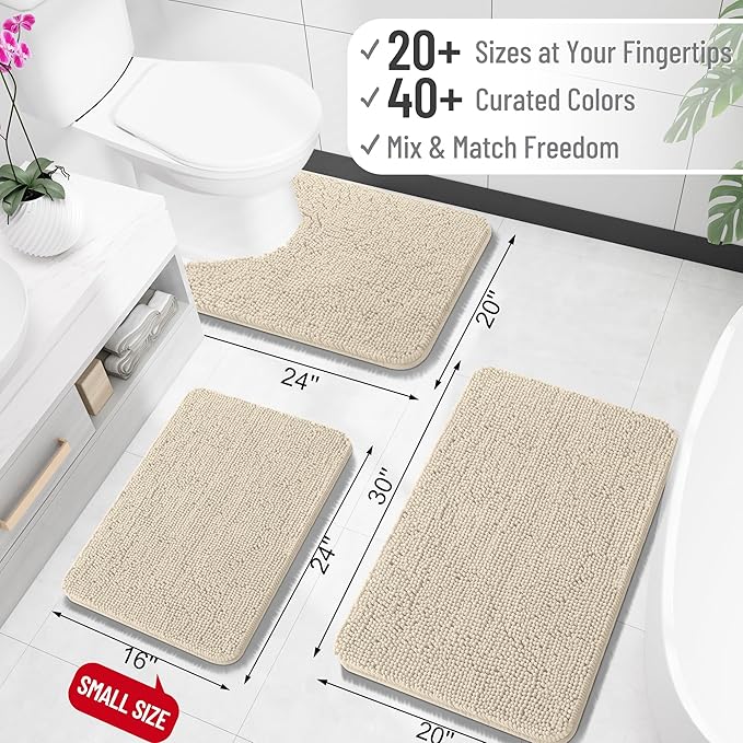 OLANLY Bathroom Runner Rugs 47x17, Extra Soft Absorbent Chenille Bath Rugs, Rubber Backing Quick Dry, Machine Washable Long Bath Mats for Bathroom Floor, Tub and Shower, Home Decor Accessories, Sand