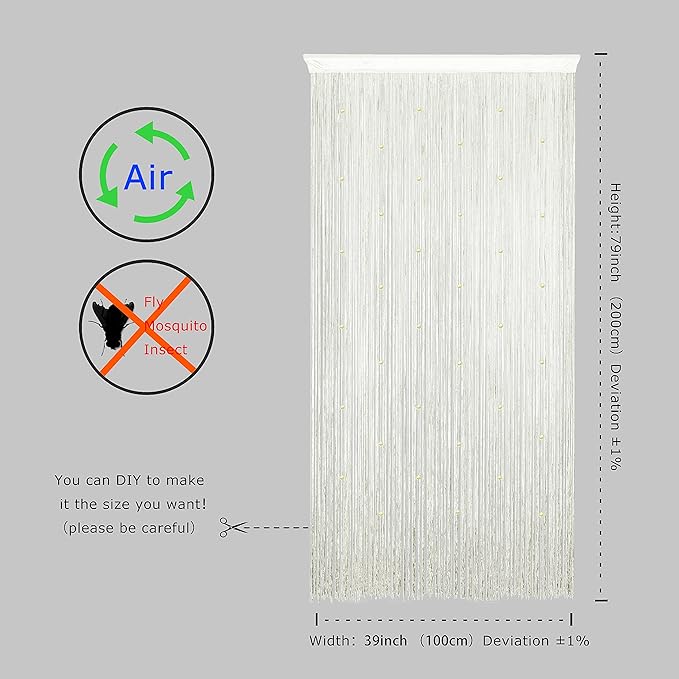 YaoYue Beaded Curtain Door String Curtains for Doorway Tassels Beads Hanging Fringe Hippie Room Divider Window Hallway Entrance Wall Closet Bedroom Privacy Decor (39×79in/100×200cm, Beige)