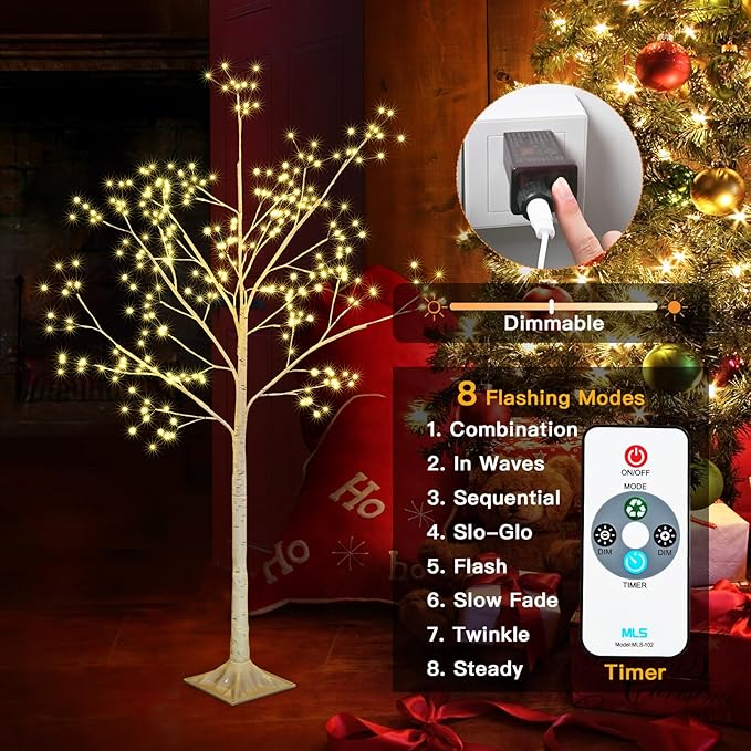 PXBNIUYA 288 LED Birch Tree Lighted with Remote Control, Electric Plug in DIY Artificial Tree Lights, Fairy Spirit Tree lamp for Home Bedroom Christmas Party Indoor Decor Lights (Warm White)