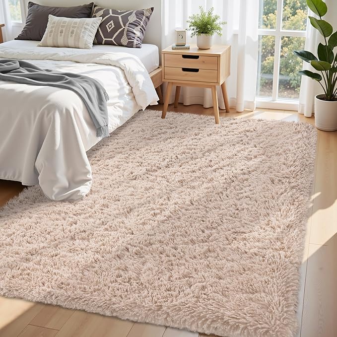 6x9 Area Rug for Living Room:Ultra Soft Fluffy Shag Beige Rugs,Large Fuzzy Plush Indoor Non Slip Carpet Washable Rug for Bedroom Kids Nursery Office Dorm Modern Decor(Beige 6'x9')