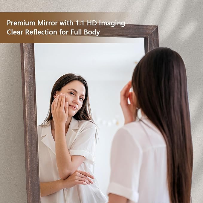 Rustic Farmhouse Full Length Mirror, 71"x32" Wood Frame Large Floor Mirror, Free Standing Mirror Leaning Wall for Bedroom Living Room Cloakroom, Charcoal-Grilled Brown