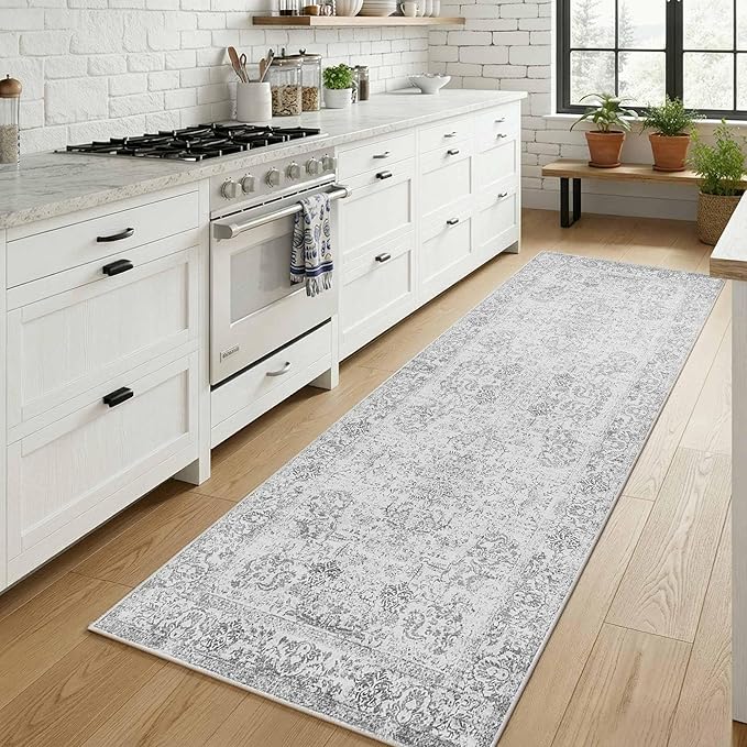 Rugxara 2x6 Hallway Runner Rug, Non Slip Boho Runner Rugs for Hallway, Kitchen, Entrance, Bathroom, Laundry Room, Soft Ultra-Thin Entryway Carpet, Throw Low Pile Retro Imitation Wool Carpet, Grey