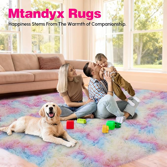 8x10 Area Rugs Living Room, Rainbow Large Plush Fluffy Bedroom Carpet, Non-Slip Upgraded Indoor Thick Soft Rug, Modern Plush Carpet Suitable for Kids Home Decor Aesthetics Dorm.