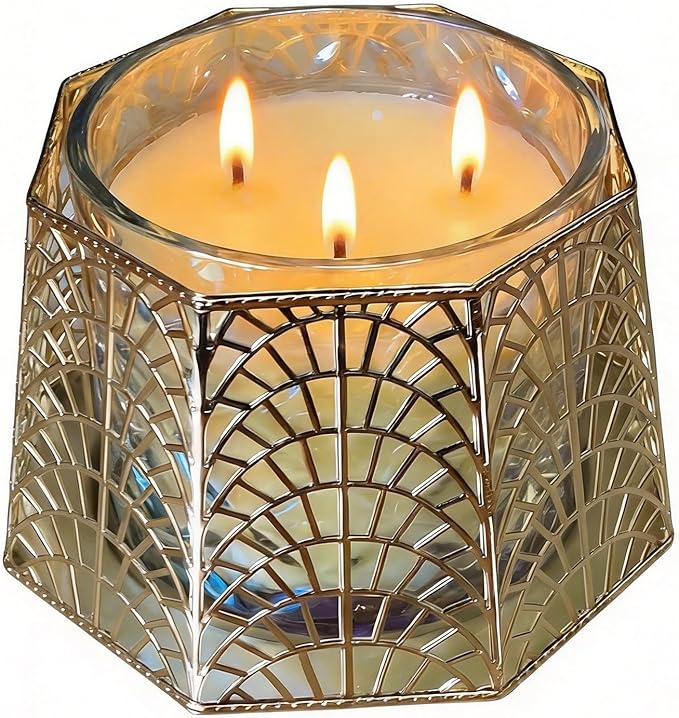 3 Wick Candle Holder, Shell Design Candle Jar Holder for 4-Inch Diameter Jars (5.25" D x 3.5" H) (Rose Gold)