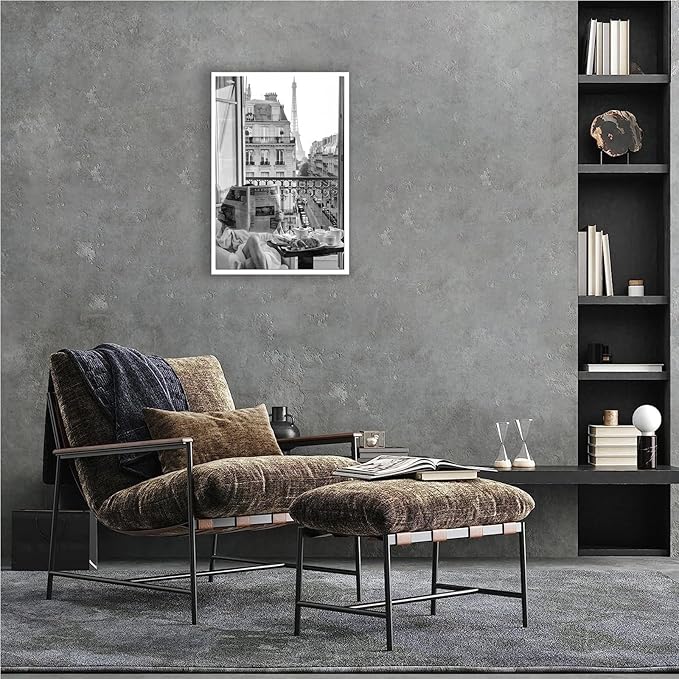 Vintage Girl Reading Newspaper Poster Eiffel Tower View Canvas Wall Art Retro Black And White Feminist Room Aesthetic Prints Painting For Home Bedroom Dorm Apartment Wall Decor 8x12in Unframed