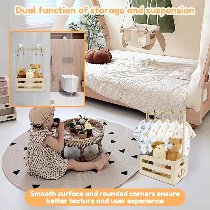Wooden Baby Shower Crate Closet, Baby Storage Crate with Handle, Decorative Basket for Baby Shower Gifts, Welcome Gift Basket for Newborn Boys Girls, Pregnancy Gifts for New Parents