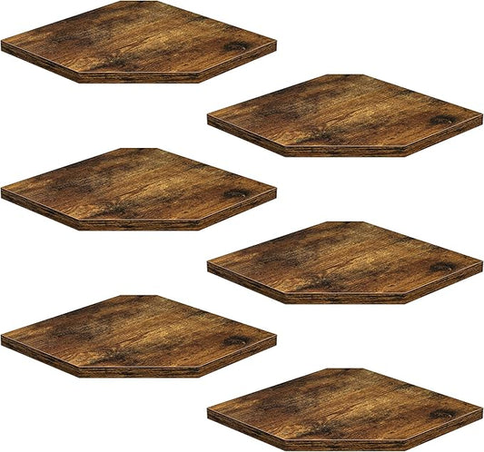 Fun Memories Corner Shelf Wall Mount, Floating Corner Shelves, Set of 6 Corner Wall Shelf Organizer, Rustic Wood Wall Storage Display Shelves for Living Room Bedroom Bathroom Kitchen, Rustic Brown