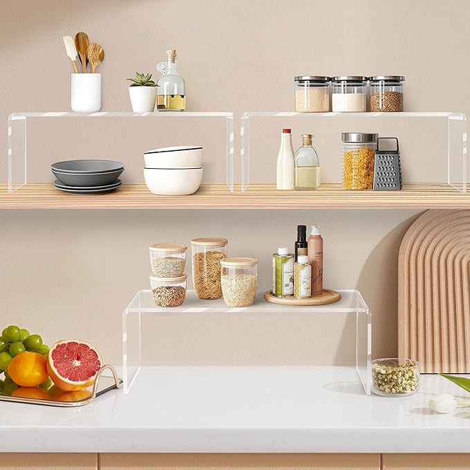 4 Pcs Large Clear Acrylic Risers, 13''x 4.5''x 6'' Thickened Rectangular Cupcake Holder Perfume Organizer Stand, Large Shelf Risers Desktop Display Stand for Cupcake,Collectibles,Organize,Decor